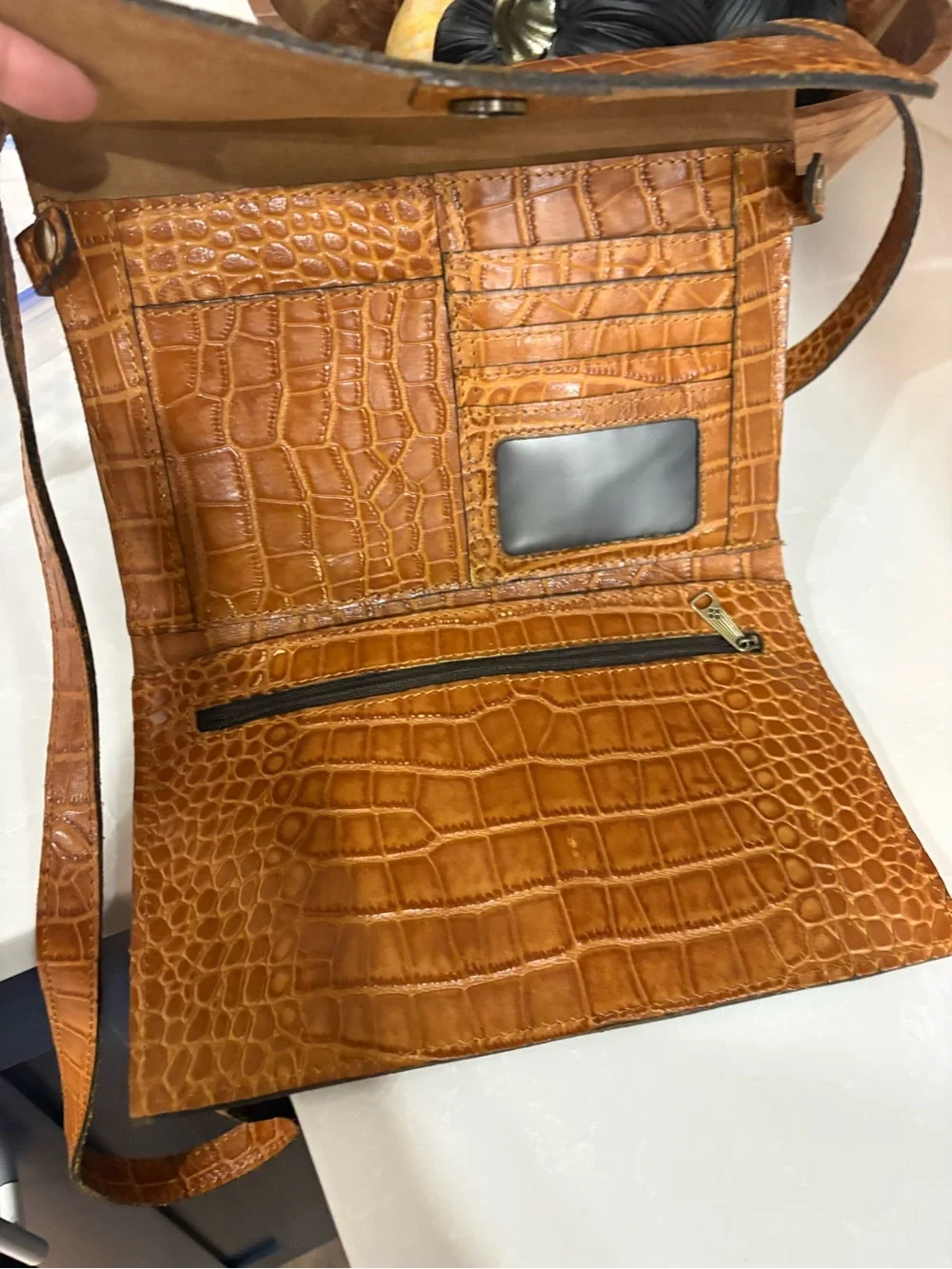 Patricia Nash Croc-Embossed Buckle Crossbody Bag - Cognac Brown
